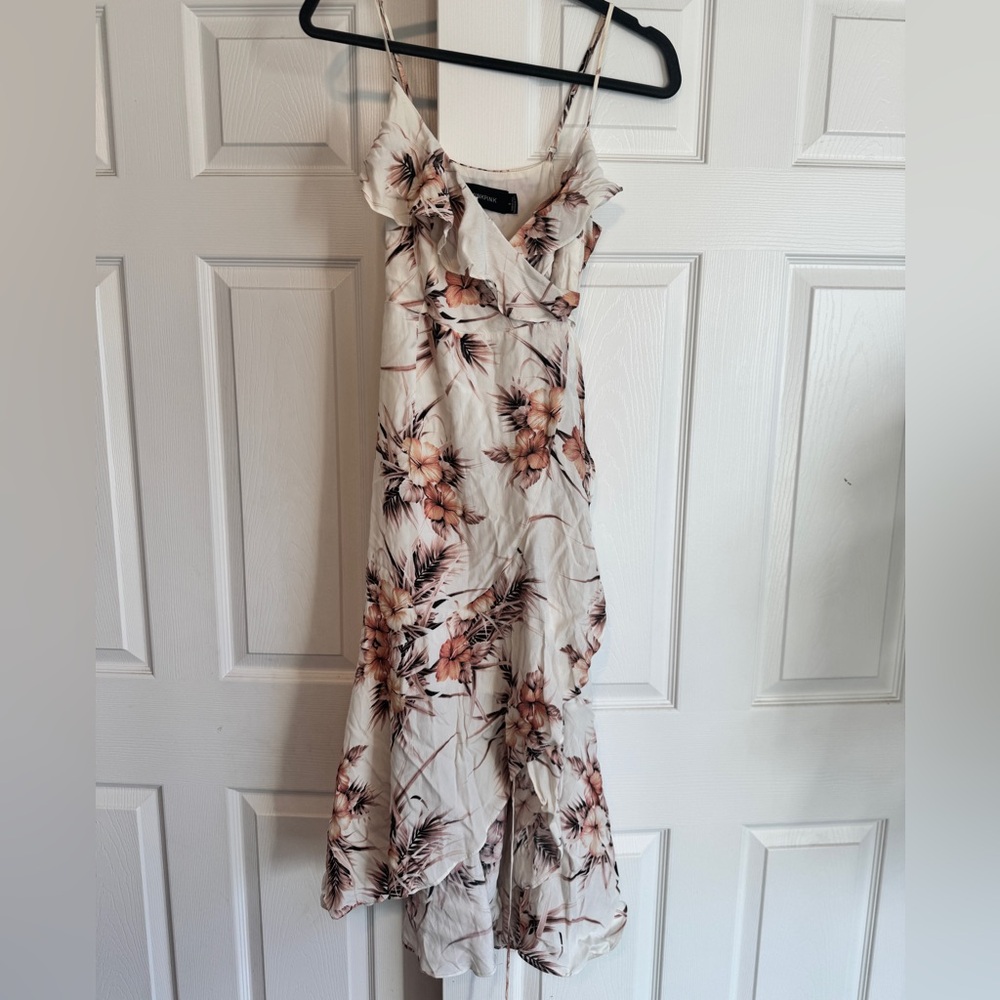 MINKPINK Floral White and Blush Wrap Midi Dress